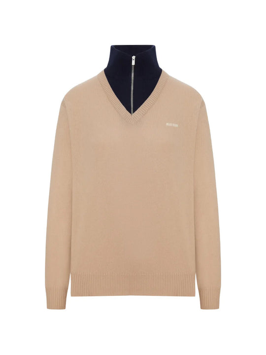 Tan knitwear, front view