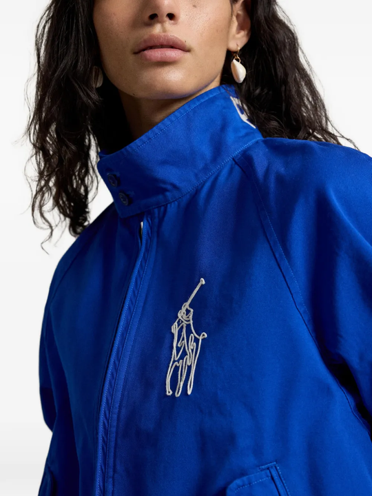 Blue jacket worn by a person, showing the jacket fit