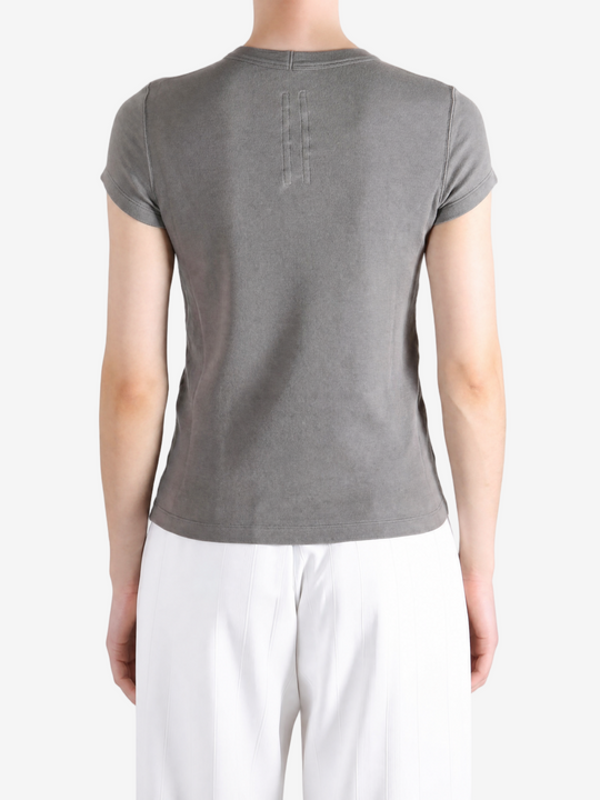 Grey t-shirt worn by a person, showing the t-shirt fit