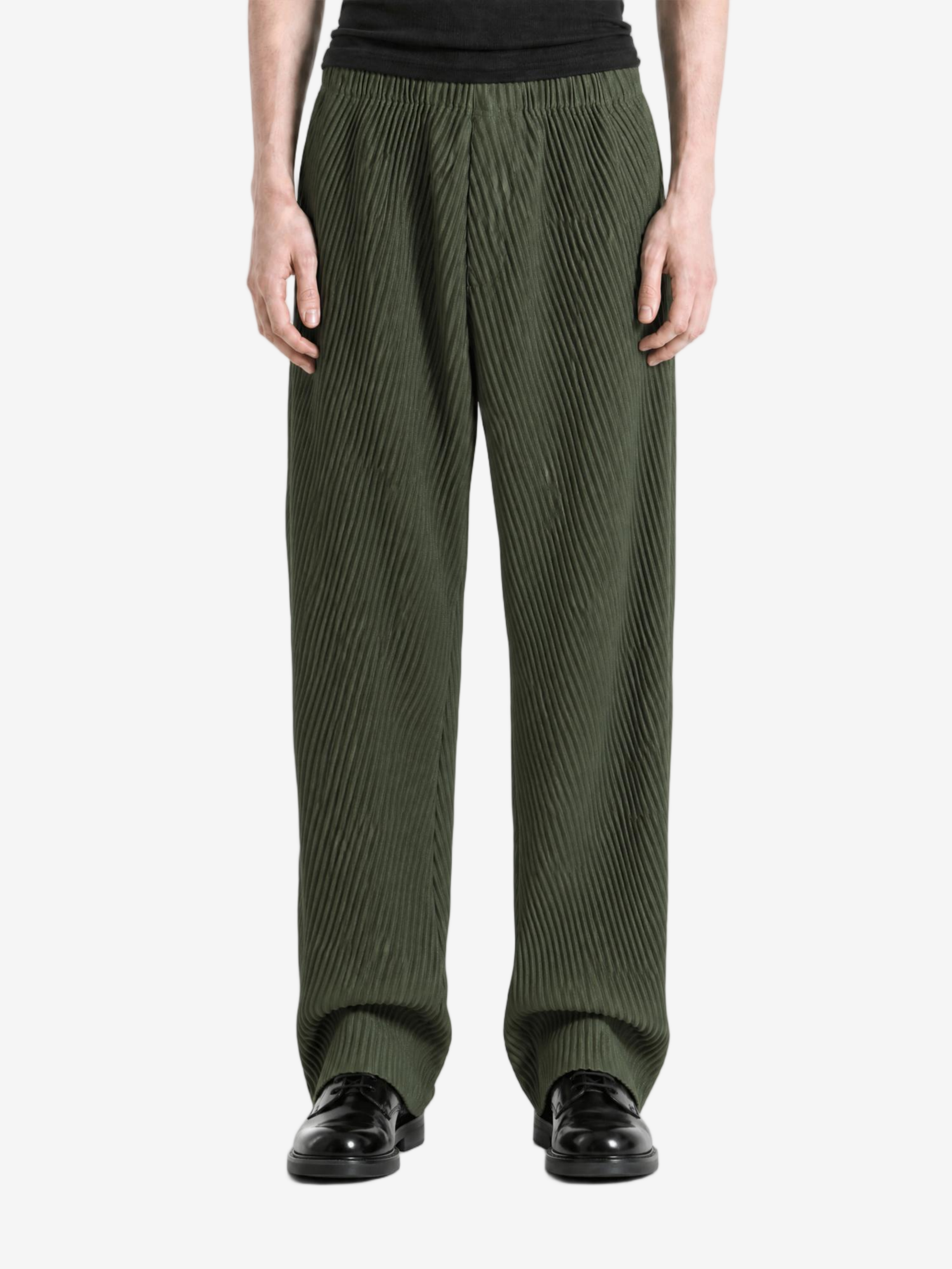 Green pants, full body view