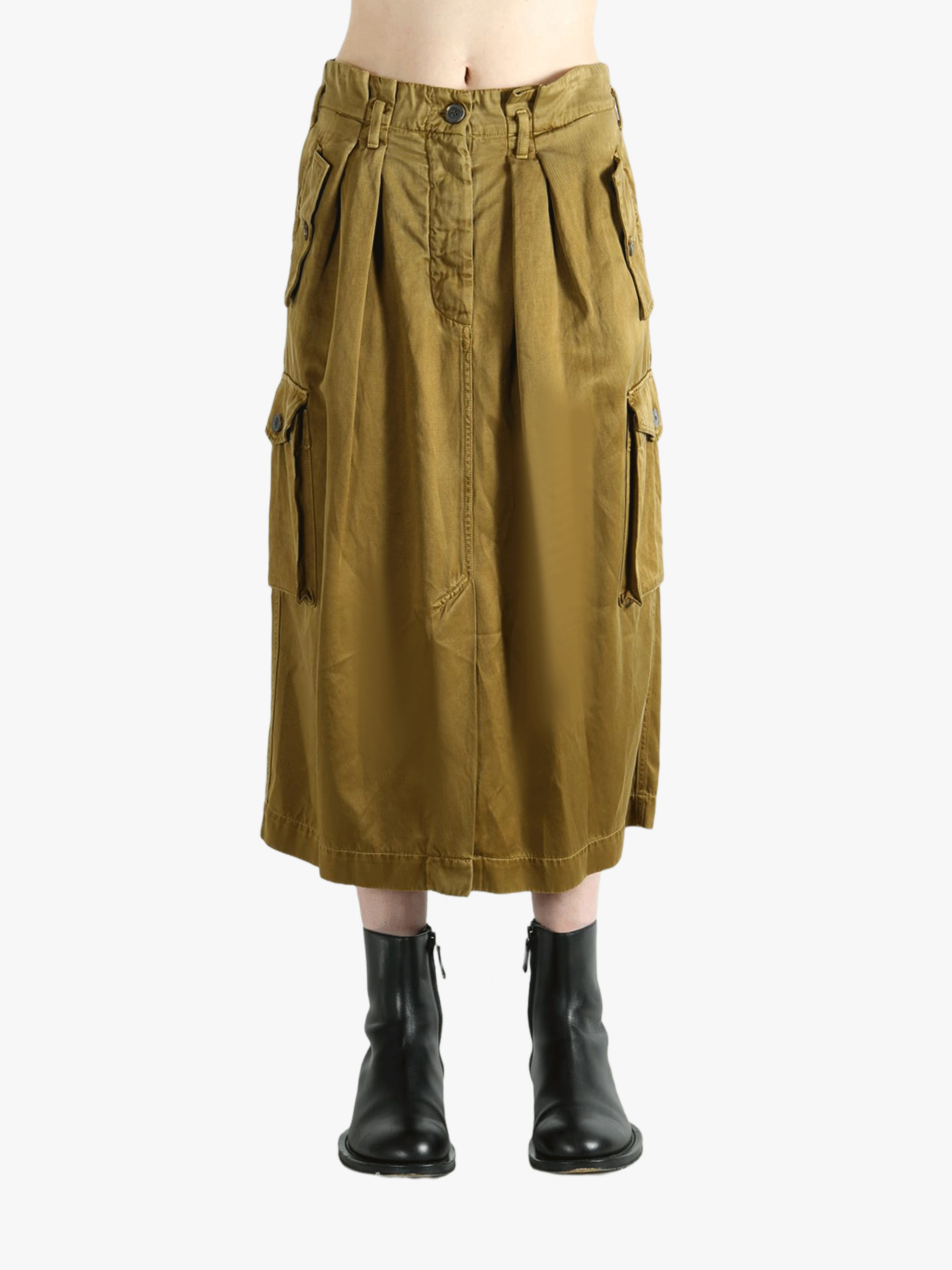 Brown skirt worn by a person, showing the skirt fit