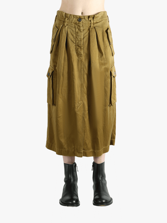 Brown skirt worn by a person, showing the skirt fit