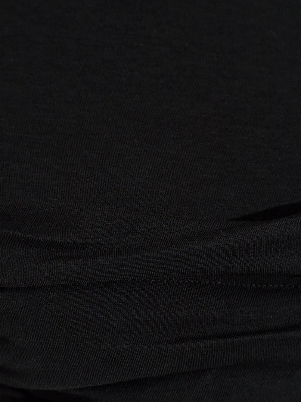 Close up of Black dress, showing texture of the 95% cotton/ 5% elastane fabric