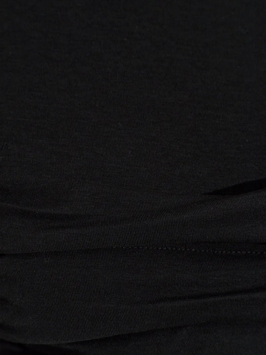 Close up of Black dress, showing texture of the 95% cotton/ 5% elastane fabric