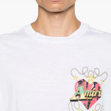 White t-shirt worn by a person, showing the t-shirt fit