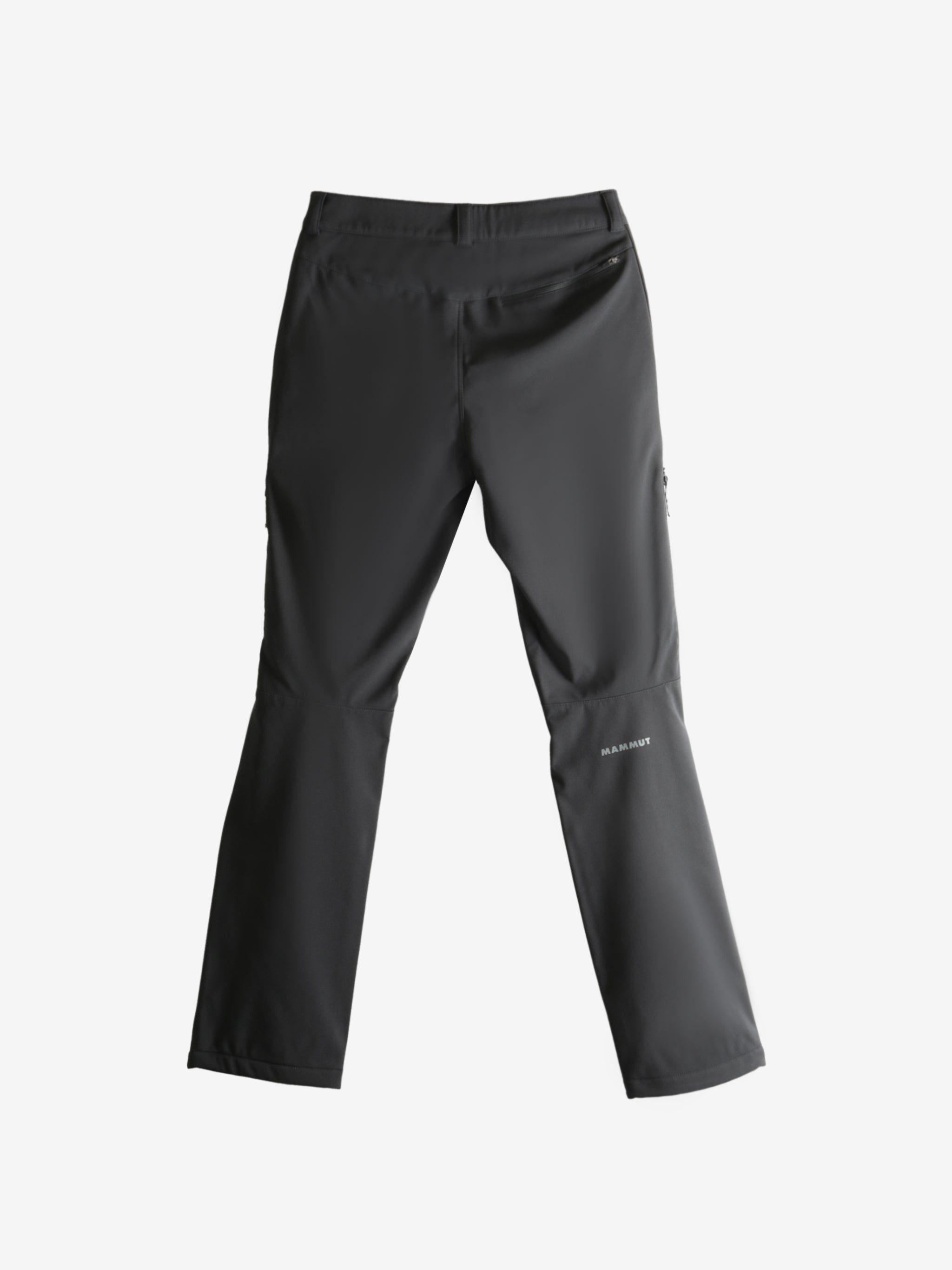 Black pants, back view showing drawstring hem