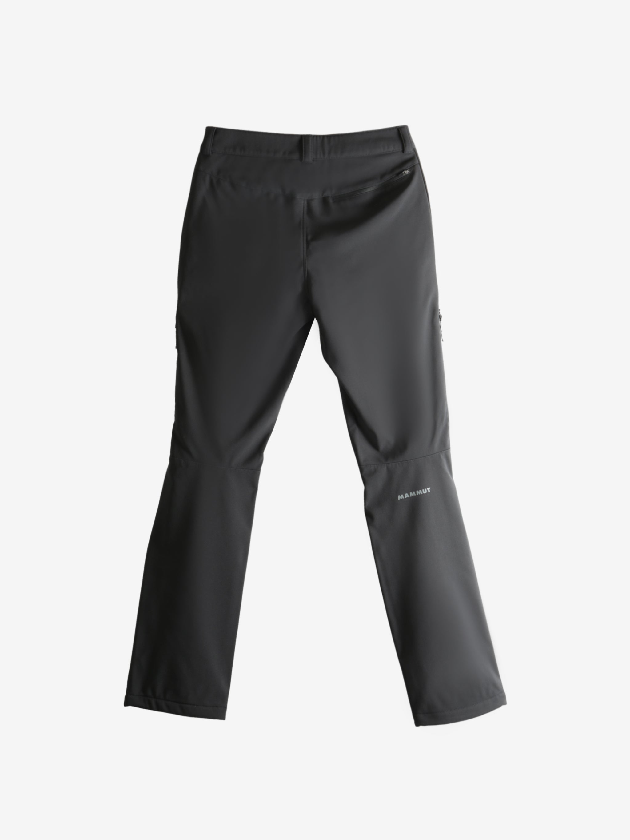 Black pants, back view showing drawstring hem