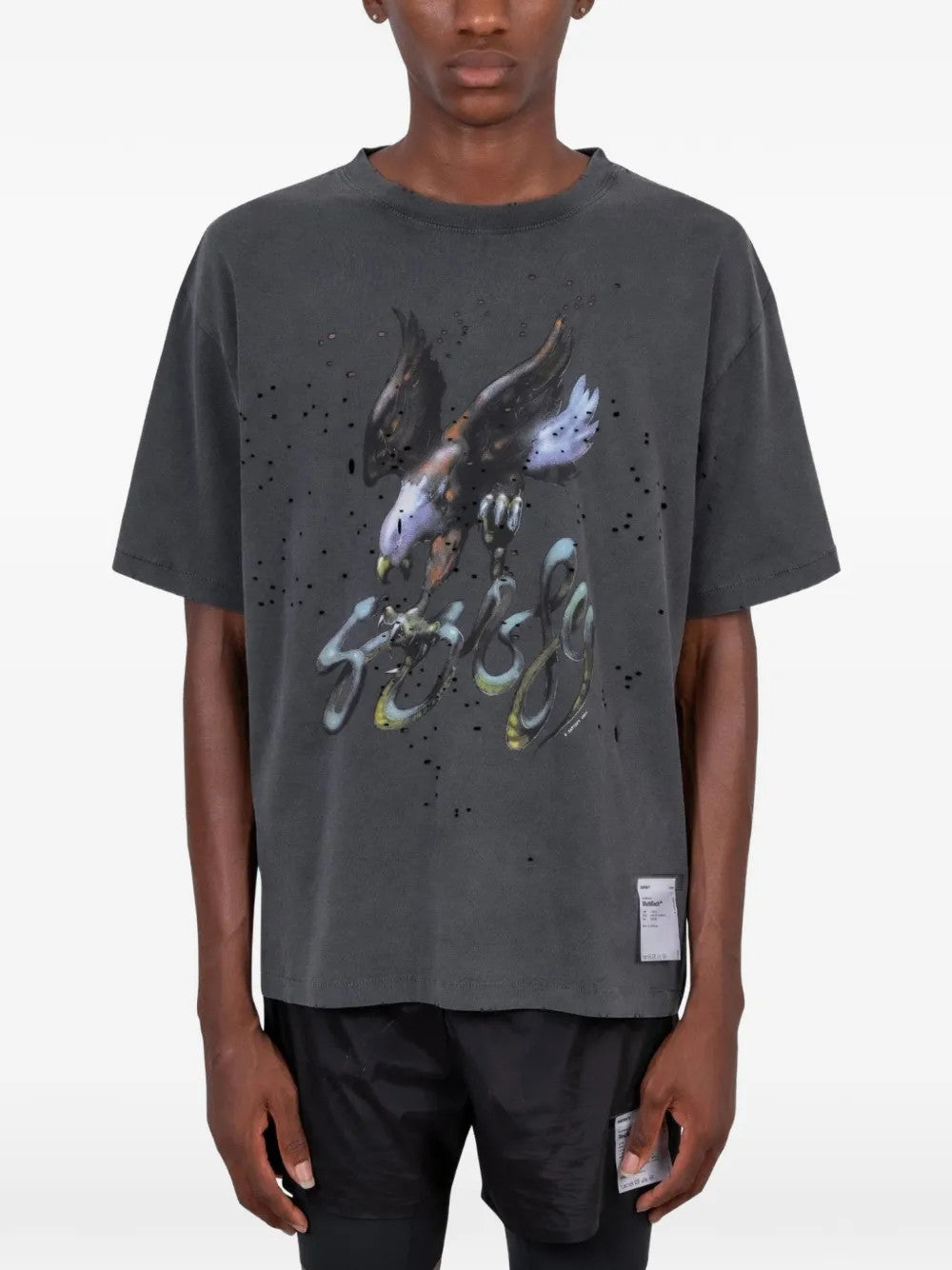 Black t-shirt, full body view