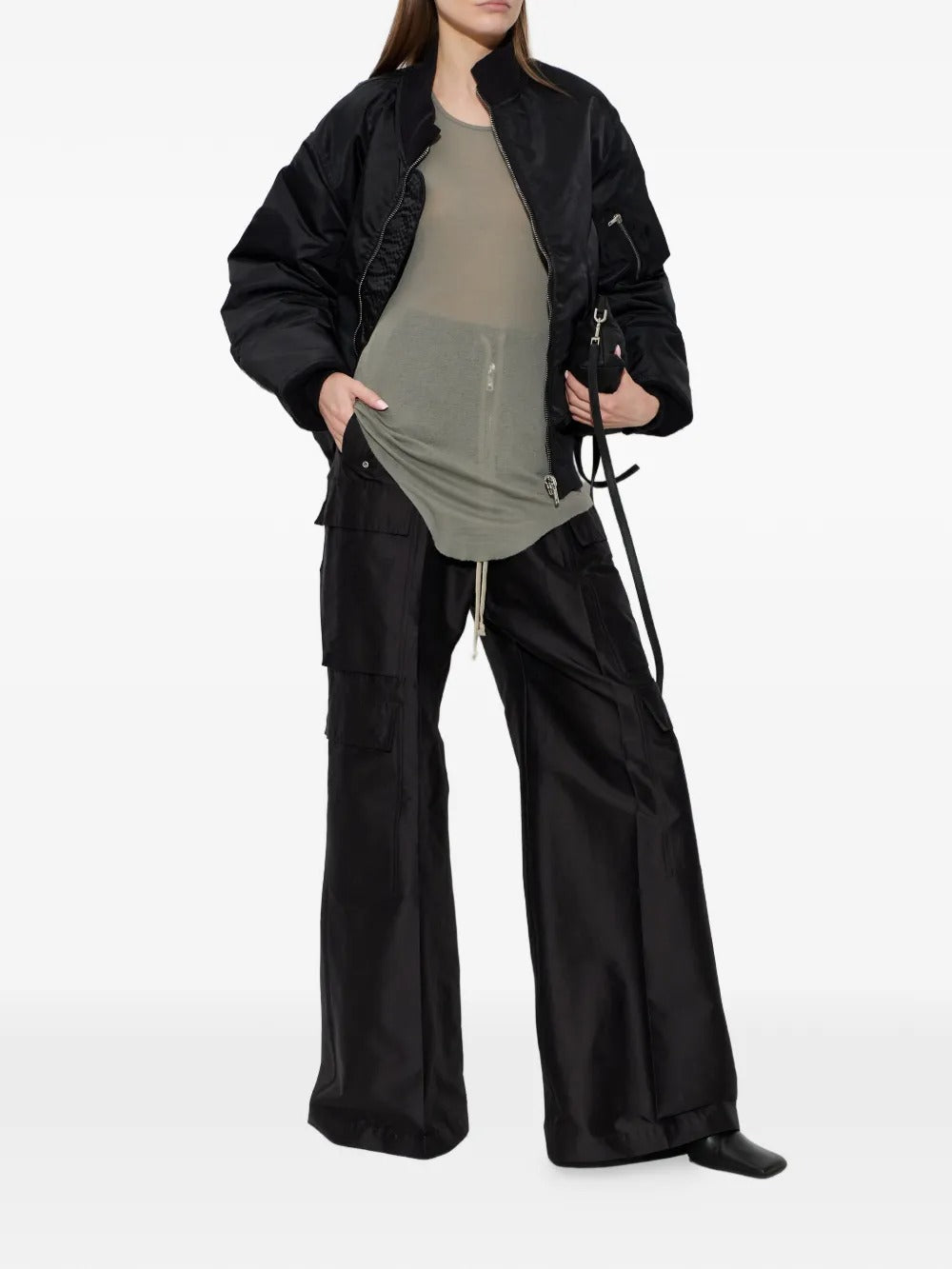 Grey tops, full body view