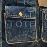 close up of blue bags, showing texture of the cotton fabric