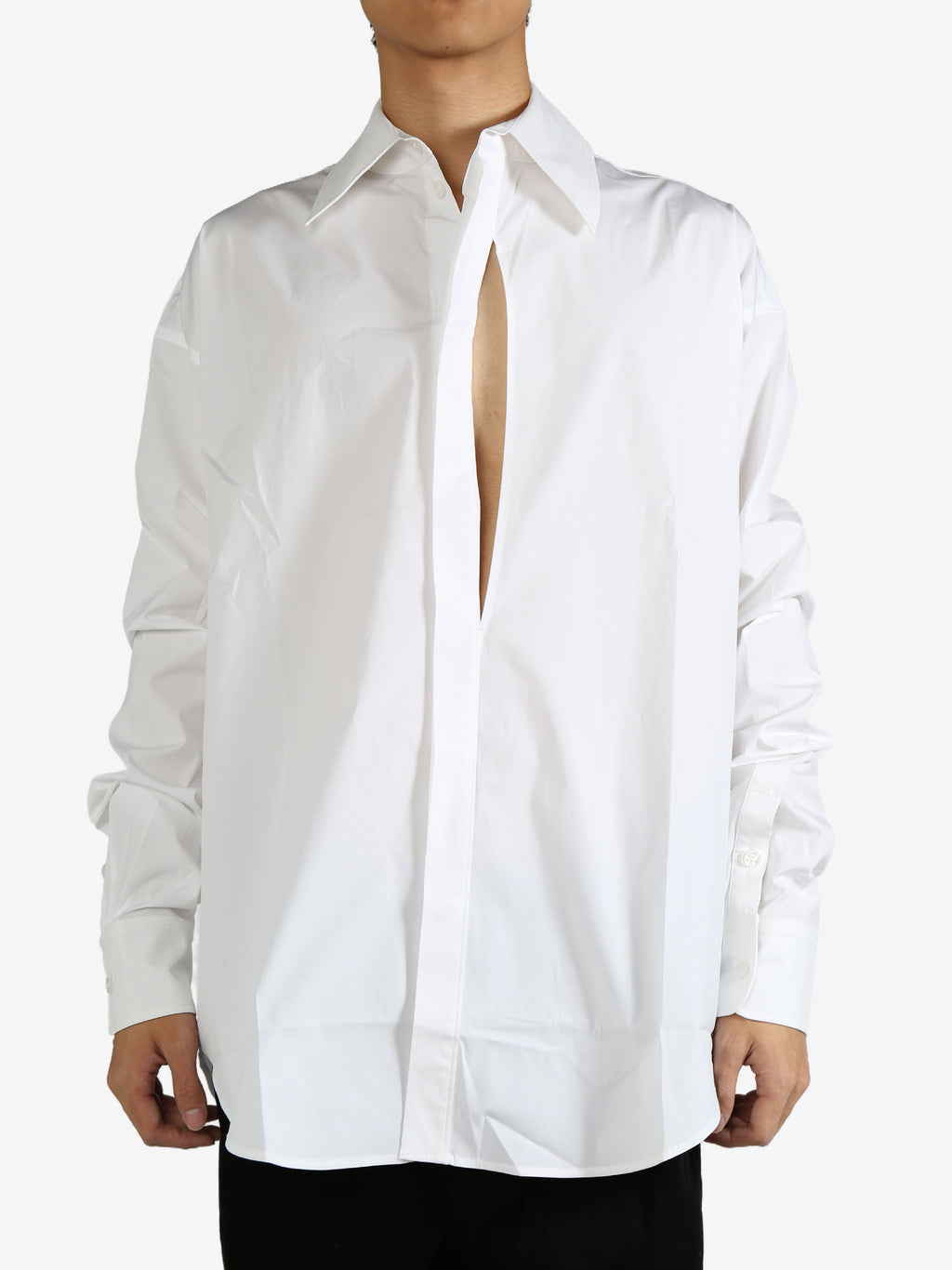 LOUIS GABRIEL NOUCHI - Men Long Shirt With Asymmetrical Opening In Cotton