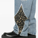 THUG CLUB - Men Iron Steel Focus Leather Denim Pants