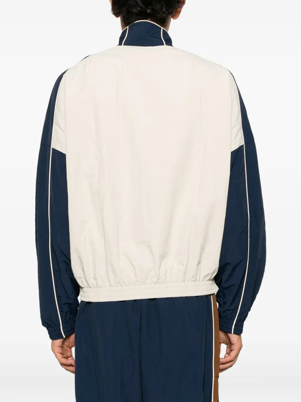 Navy jacket, full body view