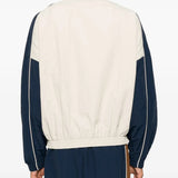 Navy jacket, full body view