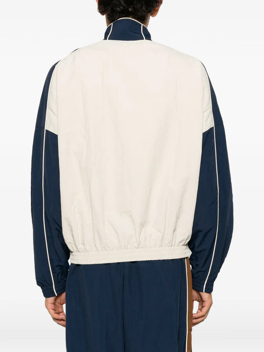 Navy jacket, full body view