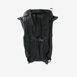 Black backpack, back view