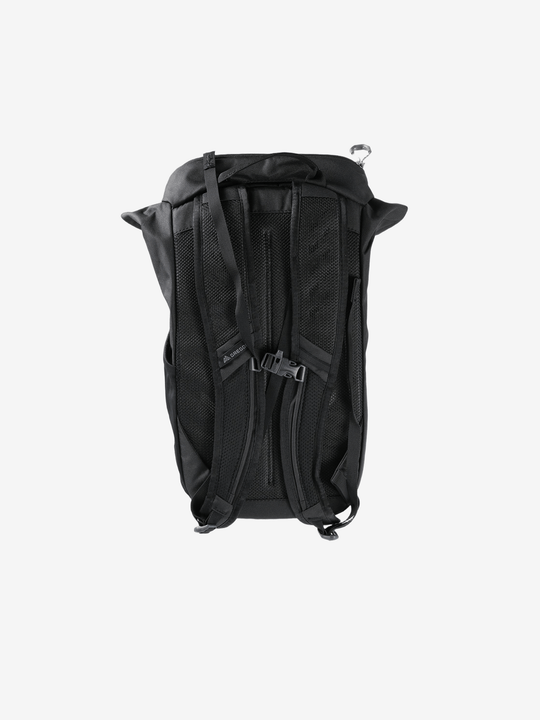 Black backpack, back view