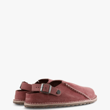 Burgundy sandals, side view