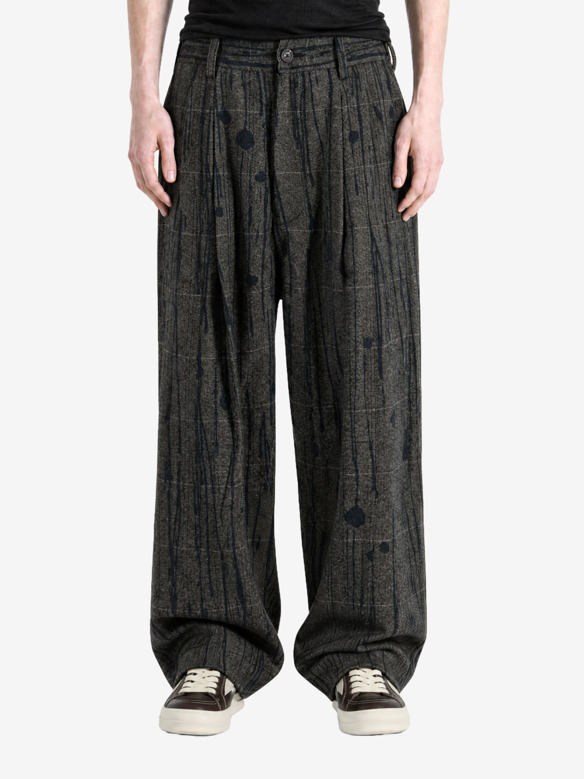 Grey pants, full body view