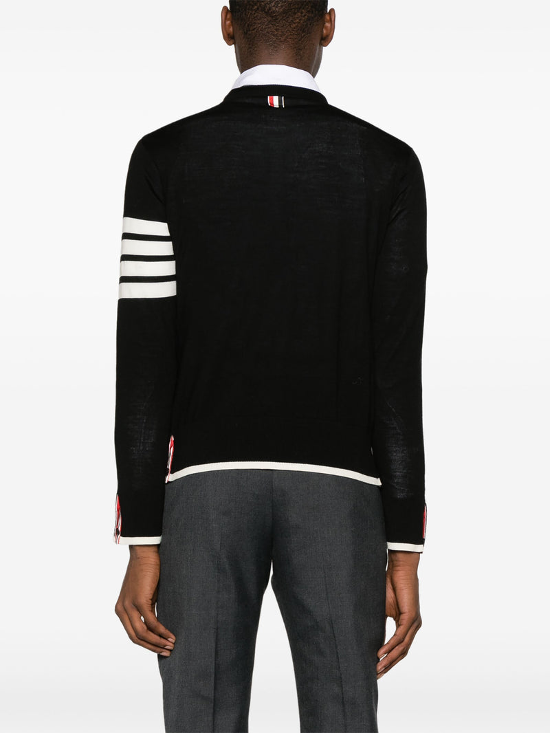 THOM BROWNE - Men Jersey Stitch Relaxed Fit Crew Neck Pullover In Fine Merino Wool W/4 Bar Stripes