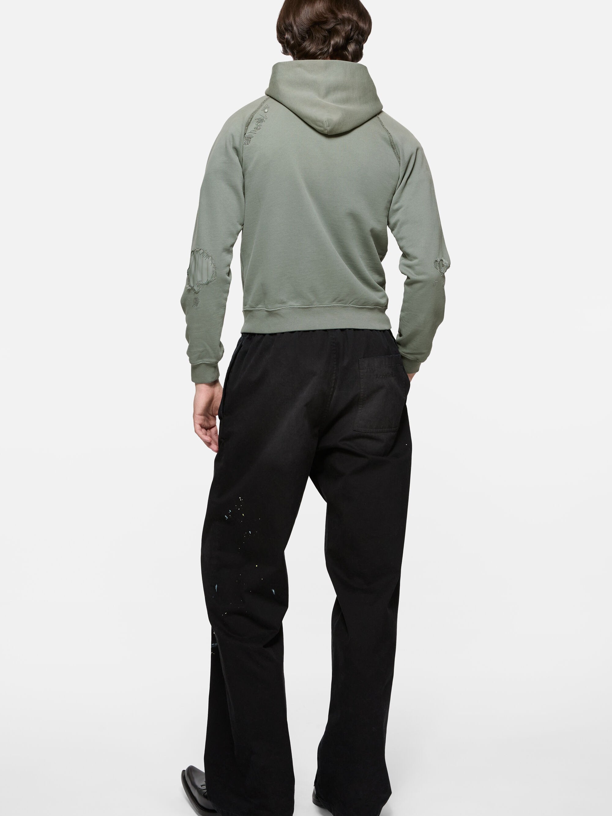 Green hoodie, full body view