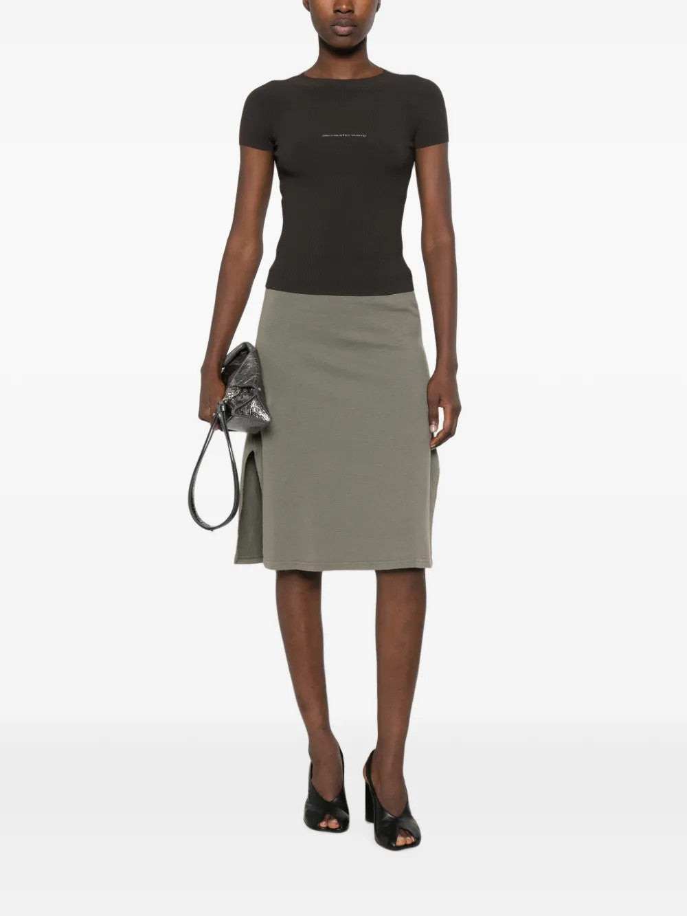 Black t-shirt, full body view