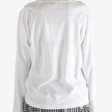 White t-shirt worn by a person, showing the t-shirt fit