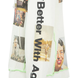 Close up of the white hoodie, showing  texture of the cotton