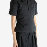 Black t-shirt worn by a person, showing the t-shirt's fit