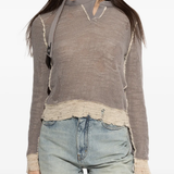 Grey top worn by a person, showing the top's fit