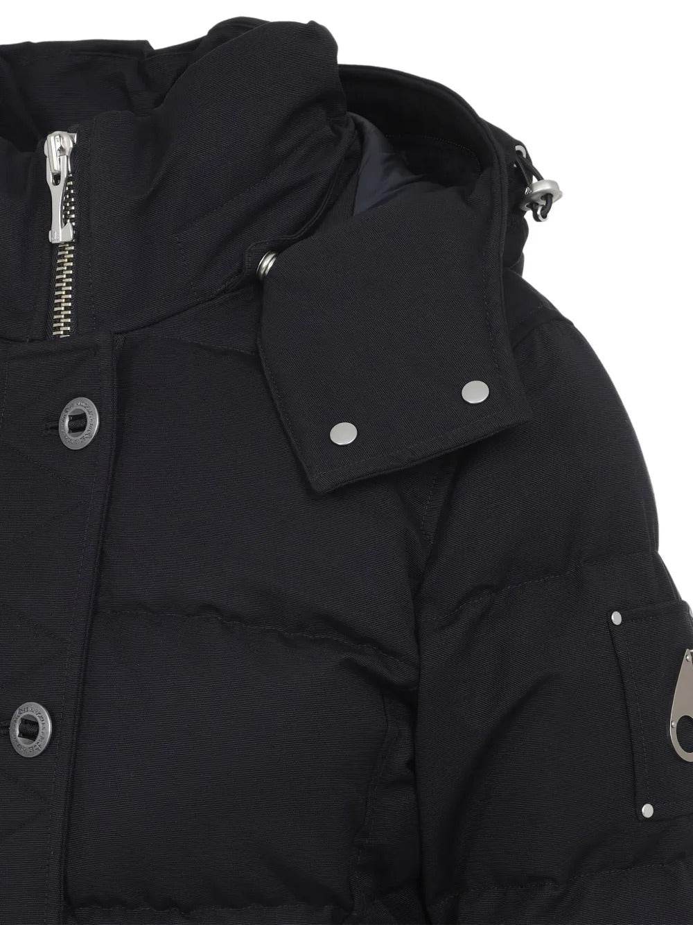 Close up of the black jacket, showing texture of the cotton and nylon fabric