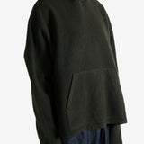 Green hoodie worn by a person, showing the hoodie's fit