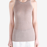 Tan top worn by a person, showing the top fit