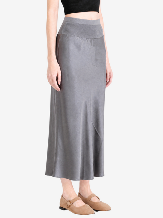Grey skirt worn by a person, showing the skirt fit