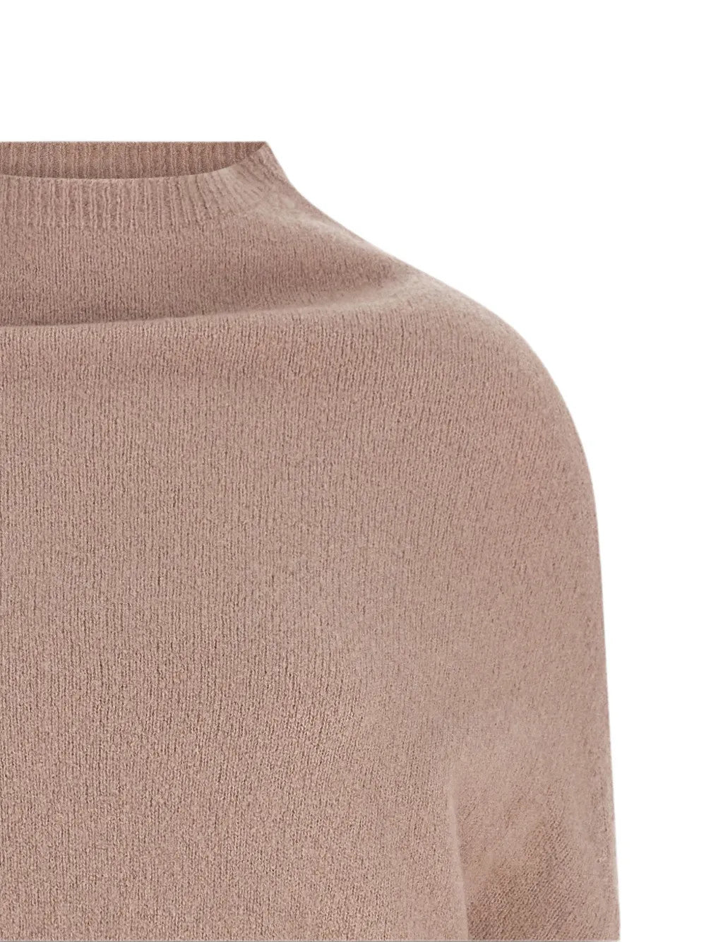 Close up of Tan top, showing texture of the 80% cashmere/ 18% nylon/ 2% elastane fabric