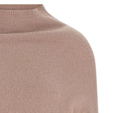 Close up of Tan top, showing texture of the 80% cashmere/ 18% nylon/ 2% elastane fabric