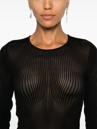 JEAN PAUL GAULTIER - Women Flocked "Morphing Pinstripes" Mesh Long Sleeve Top