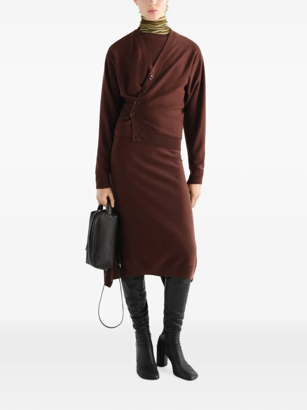 Brown knitwear, full body view