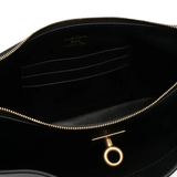 Close up of black bag, showing the texture of lambskin