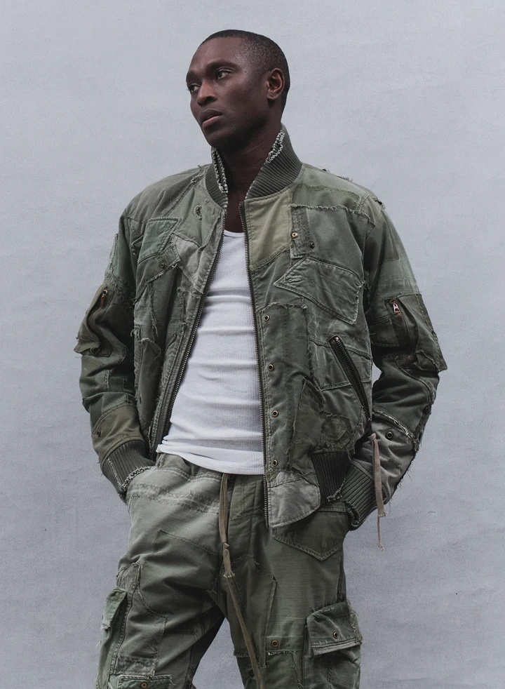 GREG LAUREN Men Mixed Army Flight Jacket