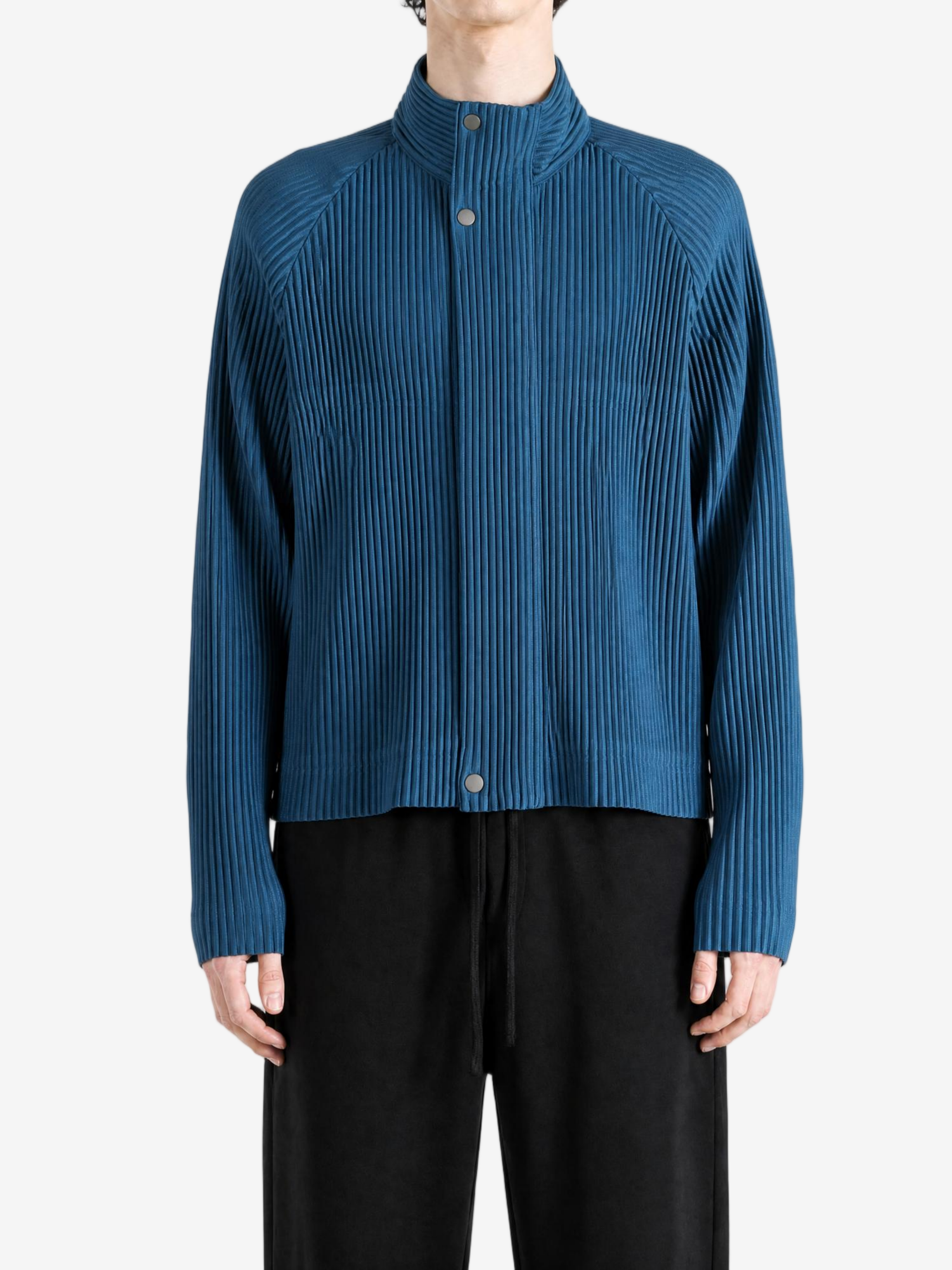 Blue jacket, full body view