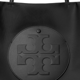 Close up of black tote bag,showing texture of the nylon fabric.