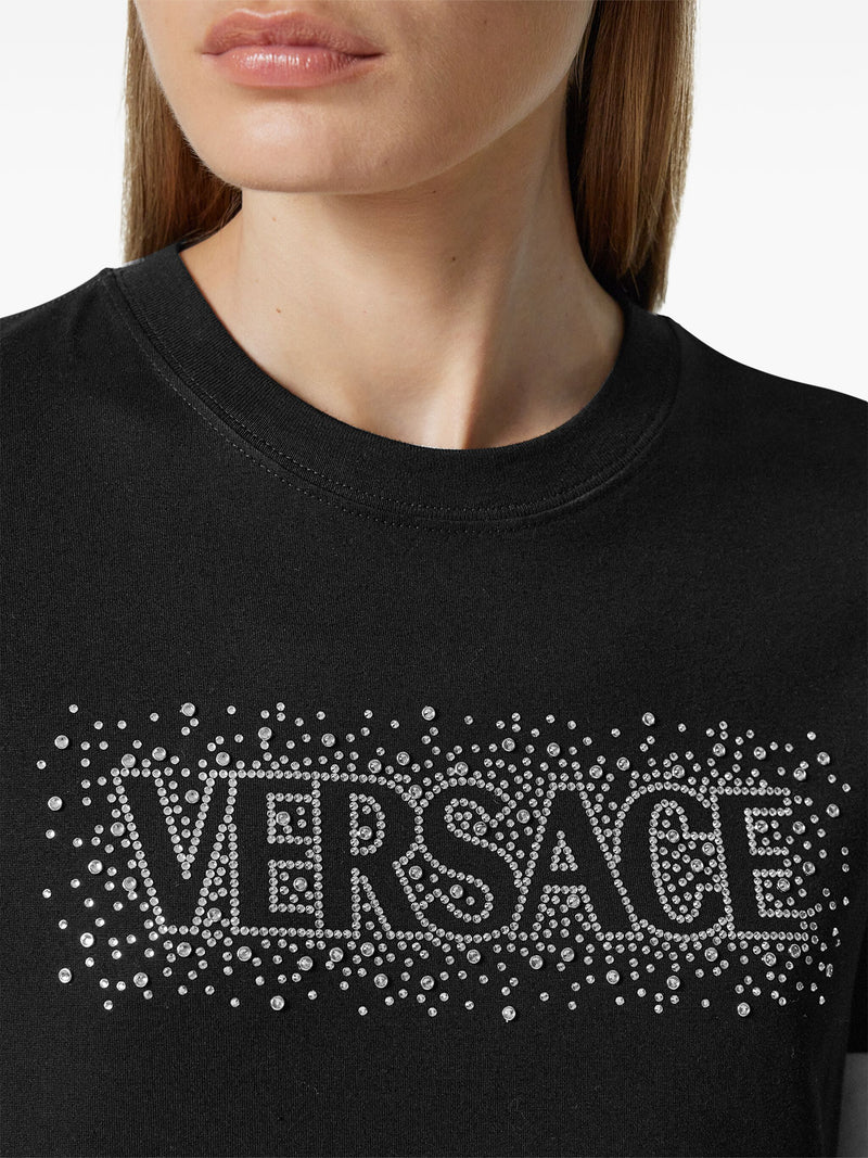 VERSACE - Women Crystal Versace Logo T-Shirt