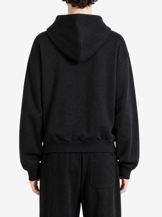Black hoodie, full body view
