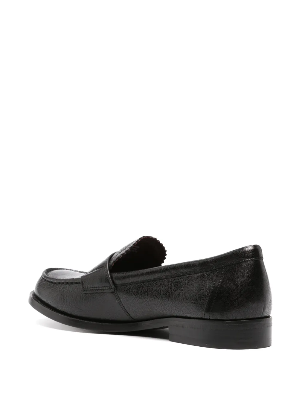 Black loafers, back view
