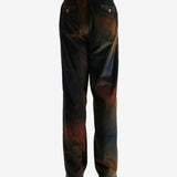 Black pants worn by a person, showing the pants's fit