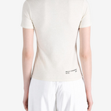 Tan t-shirt worn by a person, showing the t-shirt fit