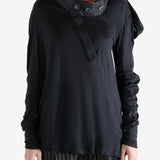 Black top worn by a person, showing the top's fit