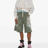 Green shorts, full body view