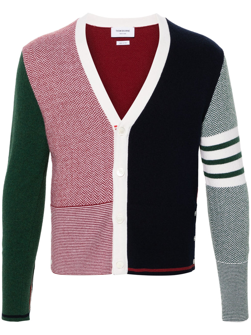 THOM BROWNE - Men Jersey Float Jacquard Classic V Neck Cardigan In Merino Wool